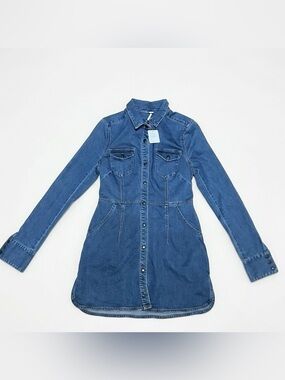 🔥 NWT FREE PEOPLE DYNAMITE DENIM SHIRT DRESS SIZE S